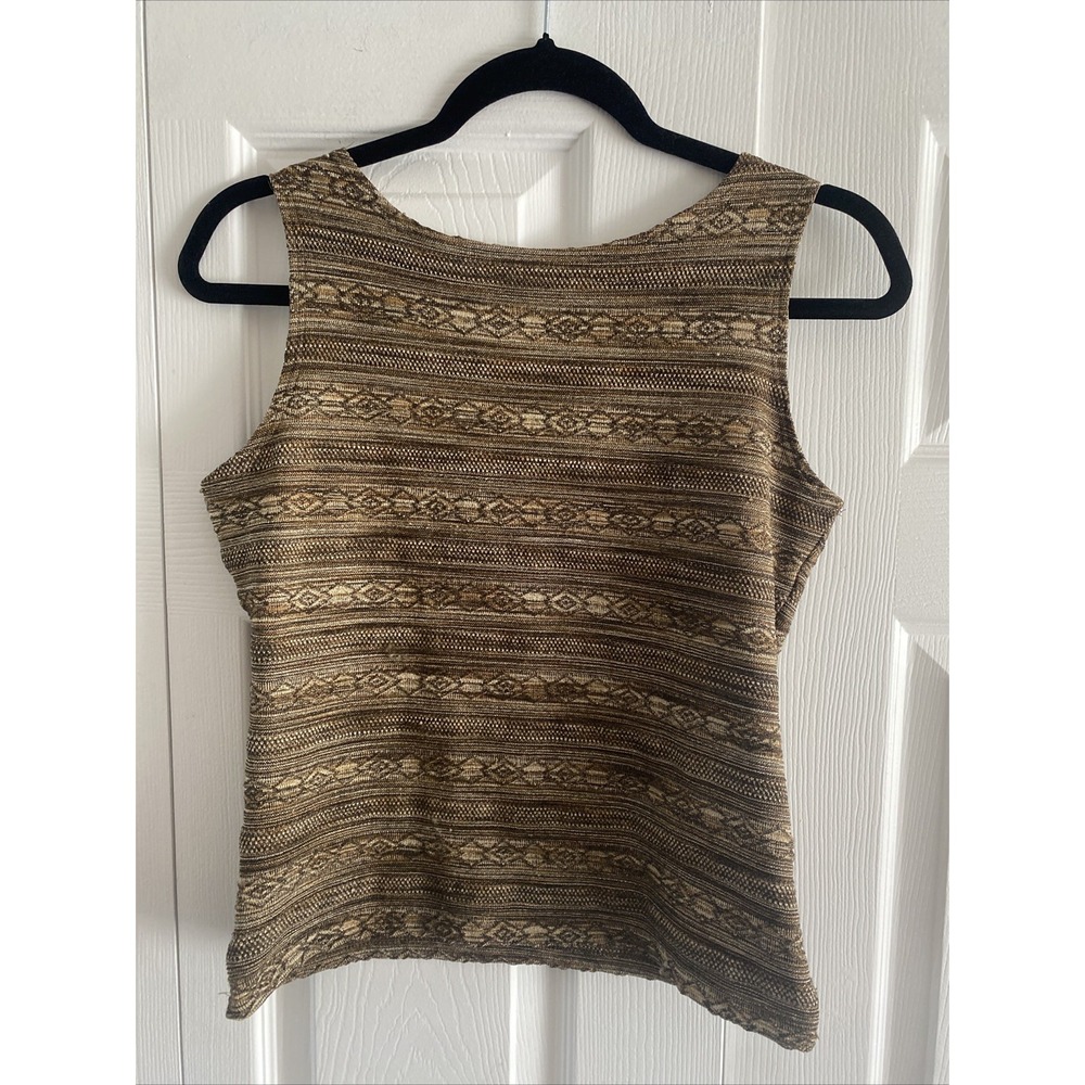 Hiatus Metallic Knit Sleeveless Tank Top‎ Womens Size L Gold Brown Lurex
